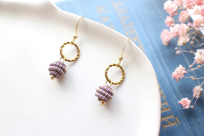 Purple fruit-Brass handmade earrings - ต่างหู - โลหะ สีม่วง