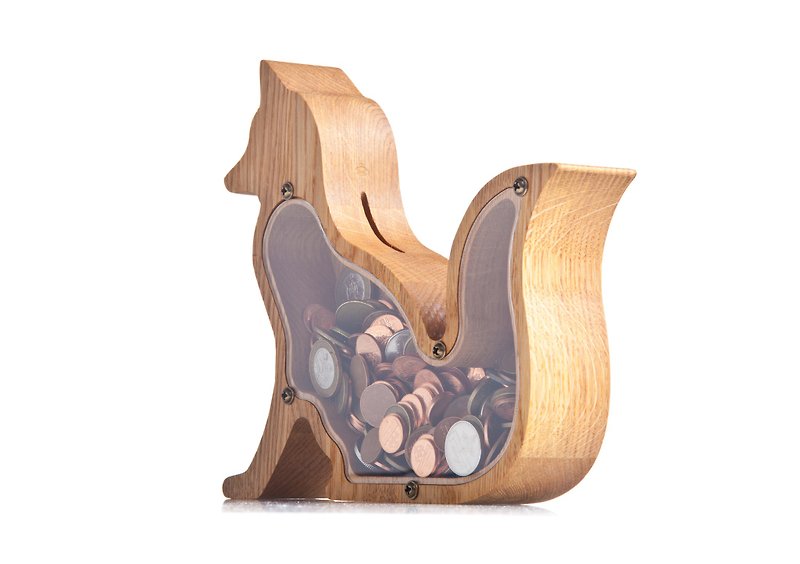 FOX baby girl piggy bank Montessori wooden toy Custom coin bank - 存錢筒 - 木頭 