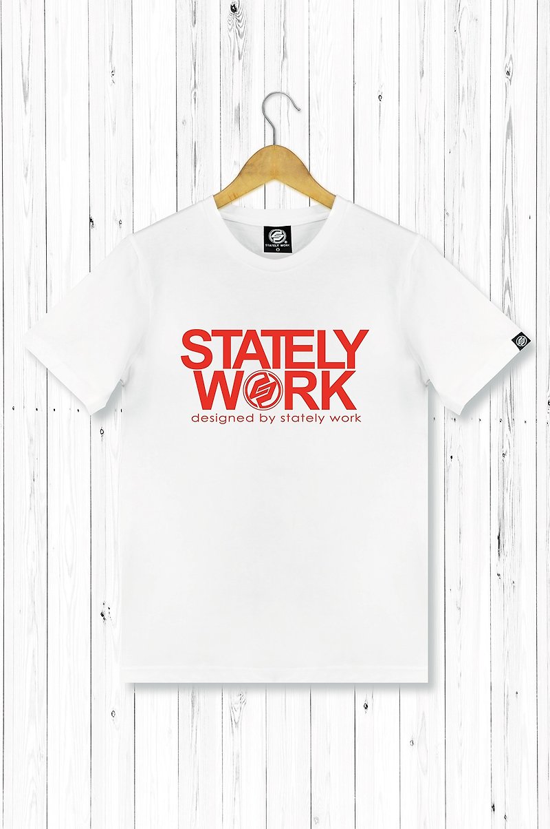 statelywork-LOGO text T-male white T桖 - Men's T-Shirts & Tops - Cotton & Hemp White