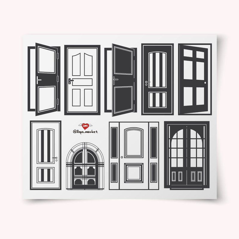 Black and white door label stickers, set of 4 - สติกเกอร์ - กระดาษ 