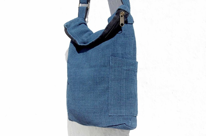 Mother's Day gift birthday gift Valentine's Day gift handmade a natural cotton Linen admission package / national wind oblique backpack / vegetable dyes indigo shoulder backpack / shoulder bag - blue-stained hand-woven cotton Linen forest flavor vegetable dyes cotton Linen - Messenger Bags & Sling Bags - Cotton & Hemp Blue