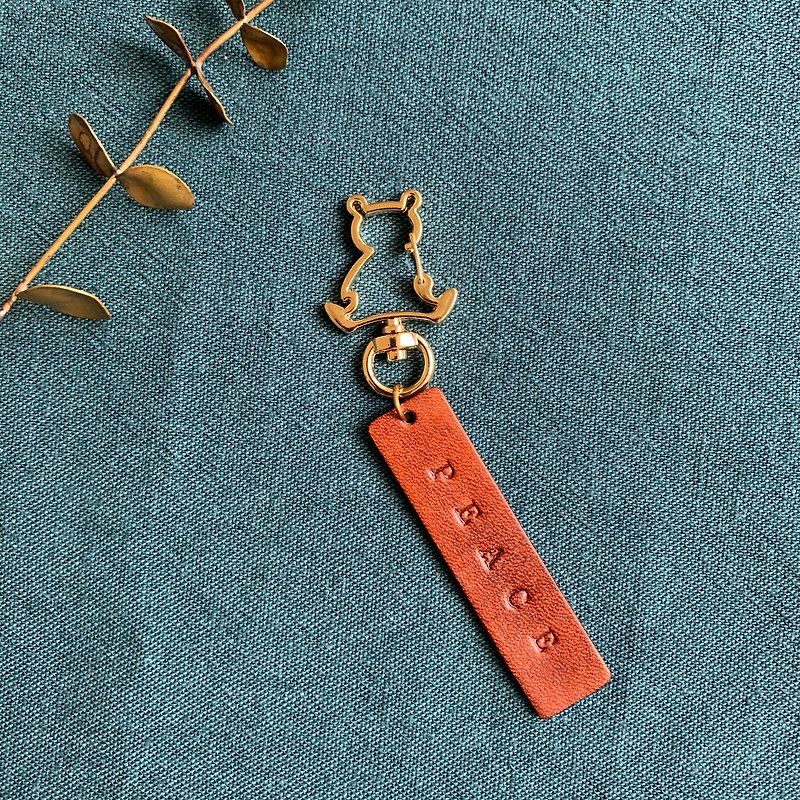 [Texture Bear Leather Keyring] Charm Textured Life Customized Lettering Multi-color Selection Exchange Gifts - ที่ห้อยกุญแจ - หนังแท้ สีนำ้ตาล