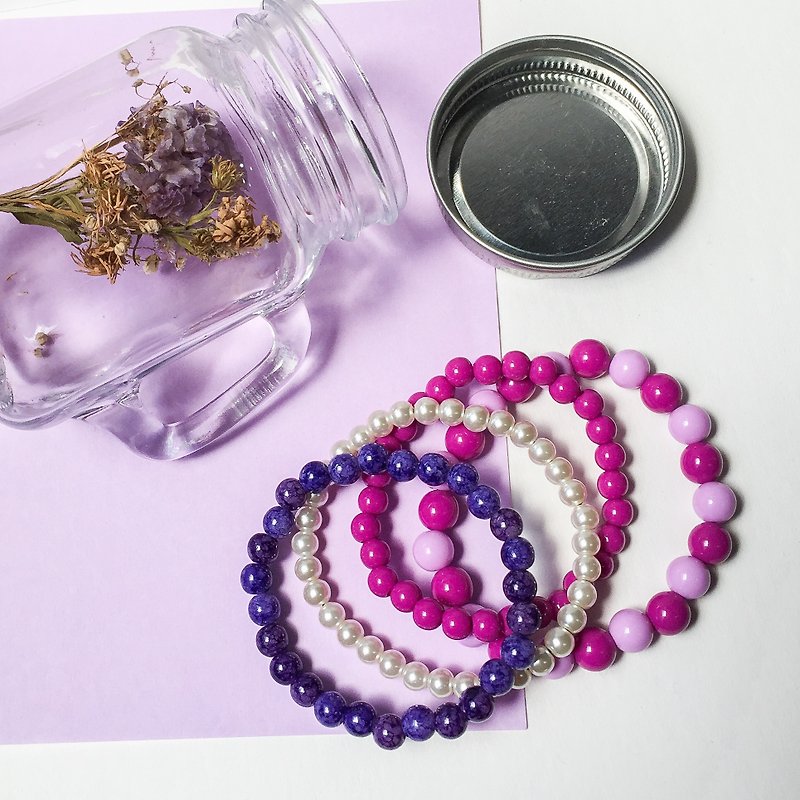 紫色系•春 串珠手環 - 手鍊/手鐲 - 其他材質 紫色