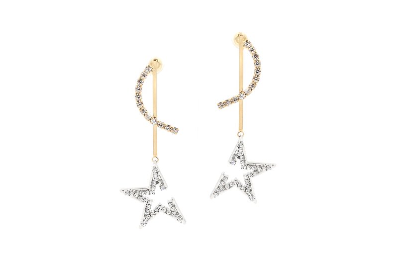 Moon and stars series - Stone Moon Star Earrings - ต่างหู - โลหะ 