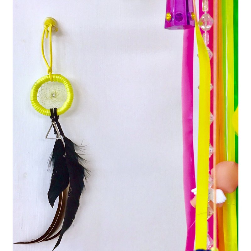 [Positive Force] Triangle Dream Catcher│Necklace│Strap│Fluorescent Neon Yellow - Necklaces - Other Materials Yellow