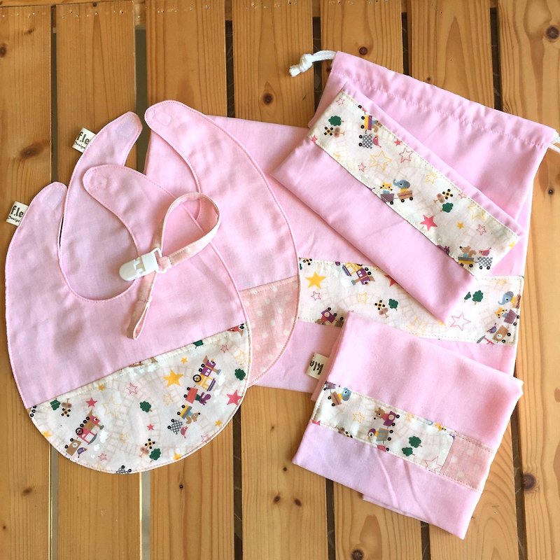 寶寶彌月禮 - 粉色動物火車 - 適合0~1歲的寶寶彌月禮六件租（附禮盒） - 滿月禮物 - 紙 粉紅色