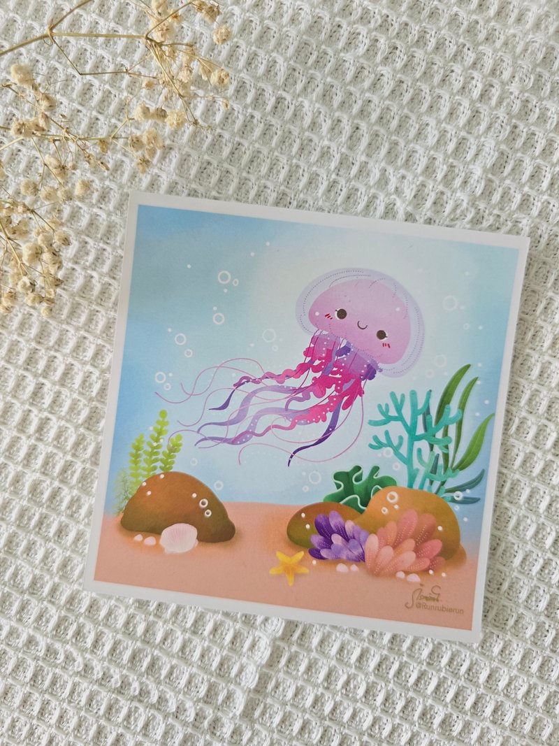 Pink jellyfish postcard. - 插畫/繪畫/寫字 - 紙 多色