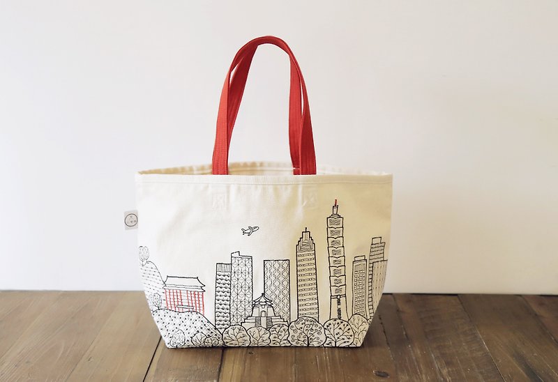 Taipei City Embroidered Tote Bag - Handbags & Totes - Cotton & Hemp White