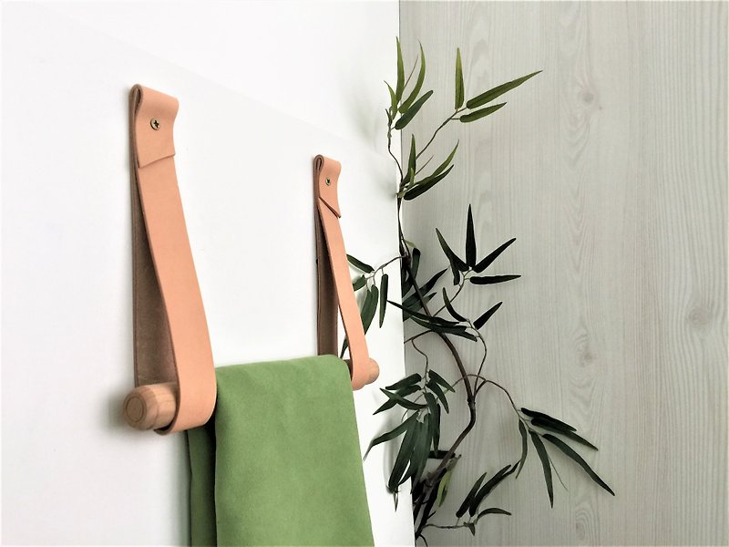 Leather Towel Rack // Minimalist Leather Strap Hanger // Toilet Paper Holder - Hangers & Hooks - Genuine Leather 