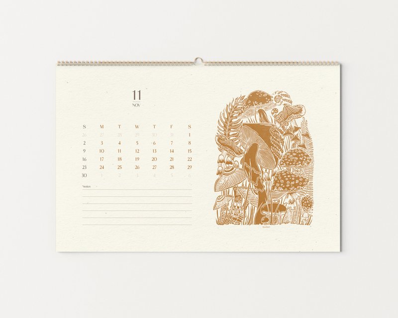 2025 Printable Illustrated Calendar Floral Ochre Monthly Botanical Wall Decor - 其他數位設計 - 其他材質 