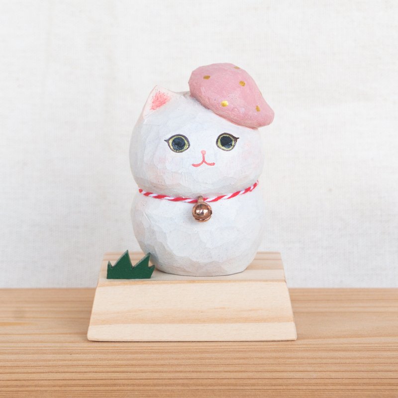 【貓刻動物】木雕招財貓—蜜桃 - 擺飾/家飾品 - 木頭 粉紅色