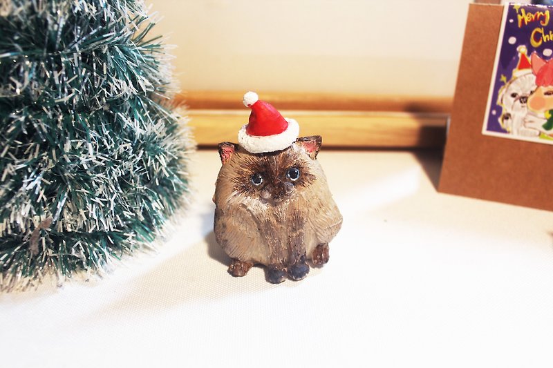 Christmas special - cute fat Siamese Cat Enlarge (with Christmas hat - ของวางตกแต่ง - พลาสติก 