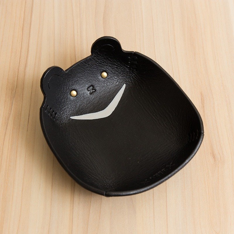 手繪皮革收納盤(中-臺灣特有種-台灣黑熊) - 小碟/醬油碟 - 真皮 黑色