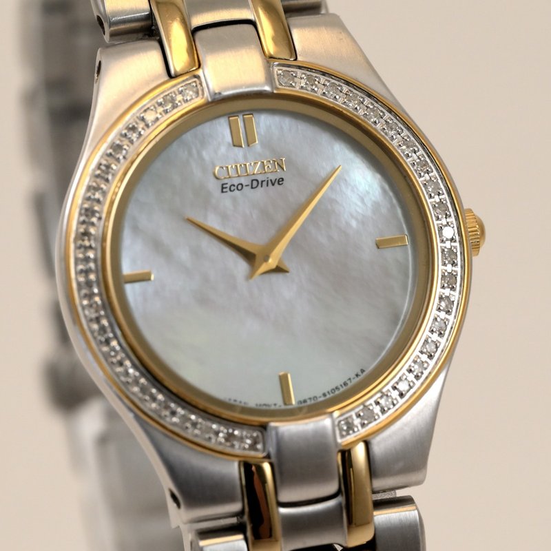 CITIZEN STILETTO Eco-Drive 女性用 ソーラー腕時計 ダイヤベゼル マザーオブパール文字盤 手錶 - 女錶 - 不鏽鋼 