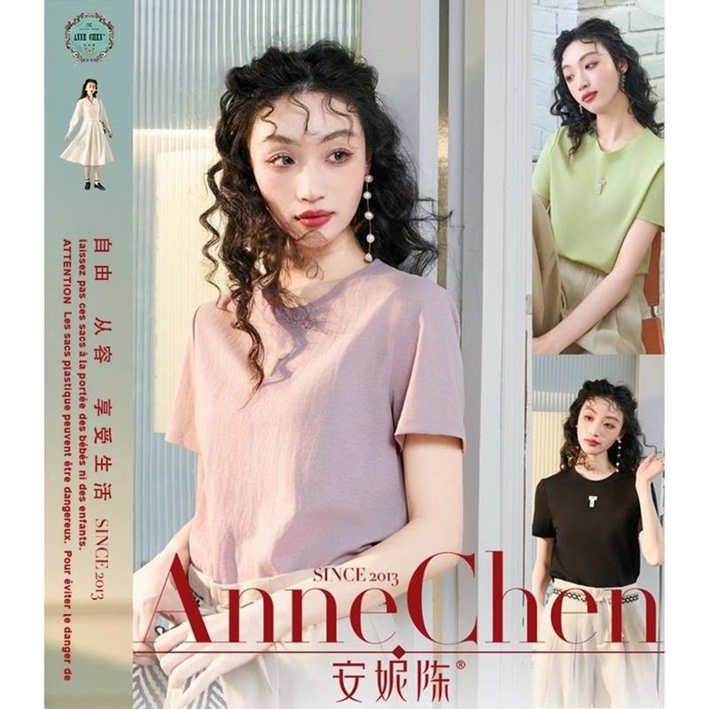 安妮陳老錢風亞麻天絲T恤女夏2025新款親膚透氣寬松百搭正肩上衣 - 女 T 恤 - 其他材質 多色