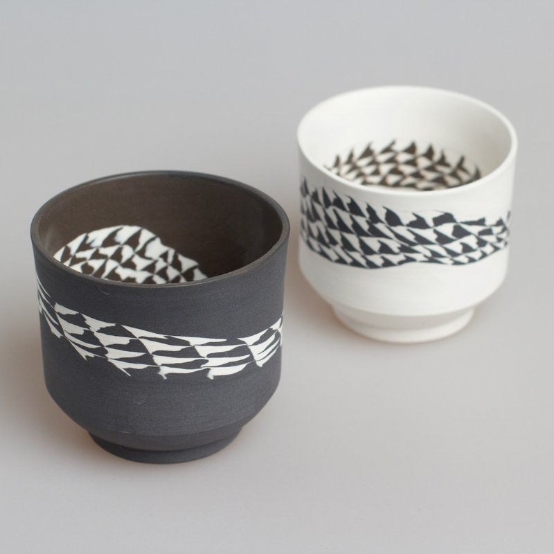Porcelain handmade cup set, black and white, nerikomi pottery - 其他杯子 - 其他材質 白色