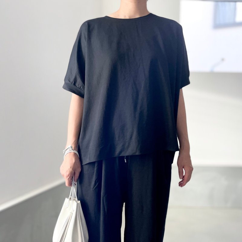 [New for 2024] Cool to the touch, rounded hem at front and back, big silhouette pullover, available in 3 colors [Black] - Women's T-Shirts - Nylon Black