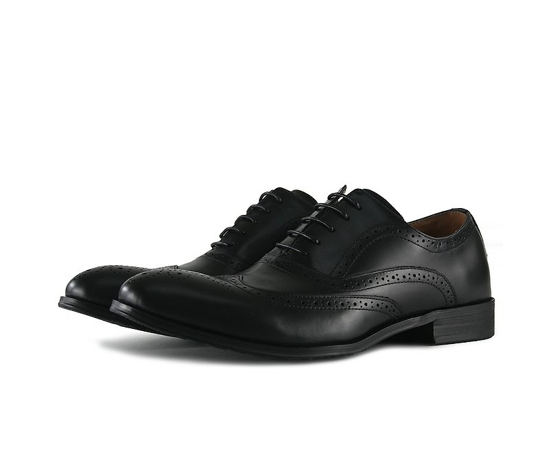 Carved wing pattern Oxford leather shoes-20932-2 - Men's Oxford Shoes - Genuine Leather Black