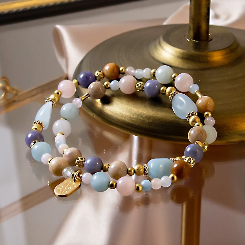 Spring Sleeping// C1237 Coral Jade Morgan Double Circle Bracelet - Bracelets - Gemstone 