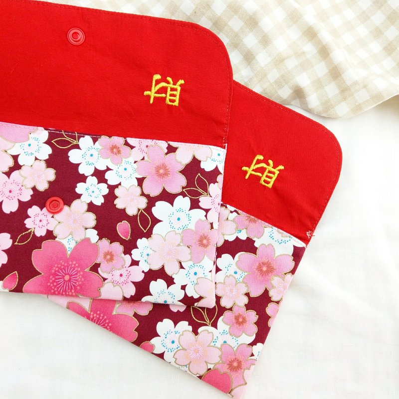 Free name embroidery. Money arrives - dozens of options to choose from. Japanese style cloth red envelope bag/cloth passbook bag - กระเป๋าสตางค์ - ผ้าฝ้าย/ผ้าลินิน สีแดง