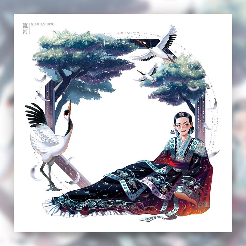 ceremonial suit - girl Korean Hanbok illustrated postcard (uha) - 卡片/明信片 - 紙 黑色