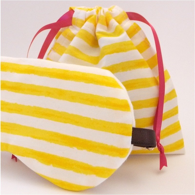 Scratched Stripe eye mask and bag /Yellow/travel/vacation/summer/sleep mask - อื่นๆ - ผ้าฝ้าย/ผ้าลินิน สีเหลือง
