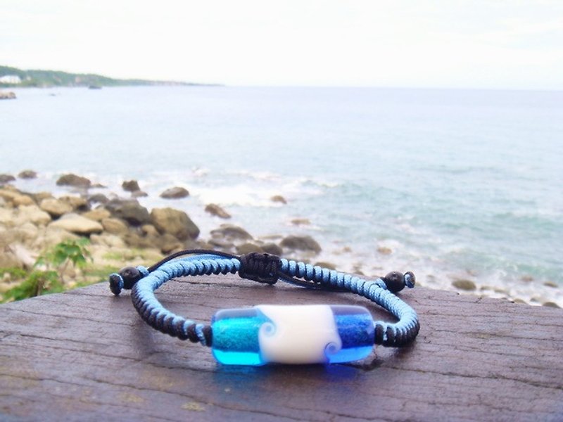 柚子林琉璃 - 踏浪 三色海浪手環 (雙色線 單圈) - 手鍊/手環 - 玻璃 藍色