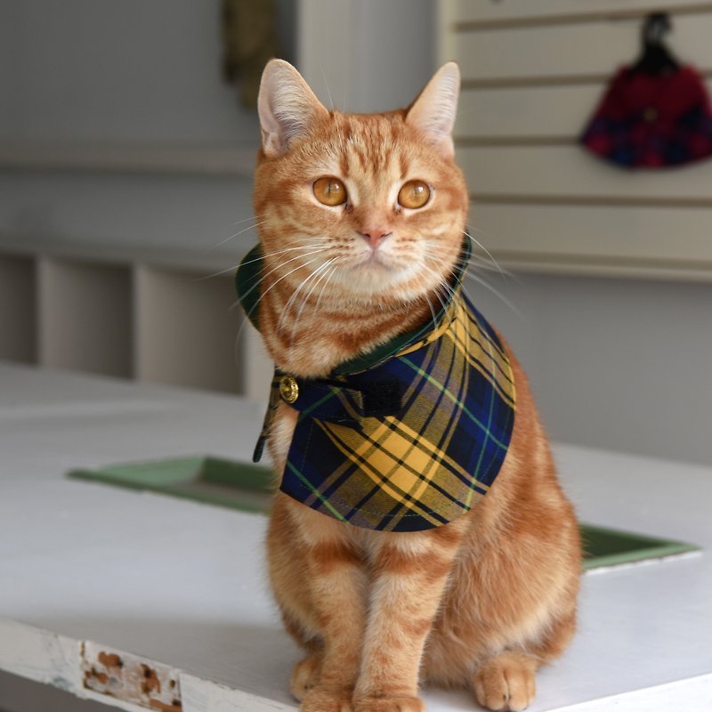 Handmade Tartan/Plaid Pet British Cape - Naughty Yellow-Cat【ZAZAZOO】 - Clothing & Accessories - Cotton & Hemp Yellow