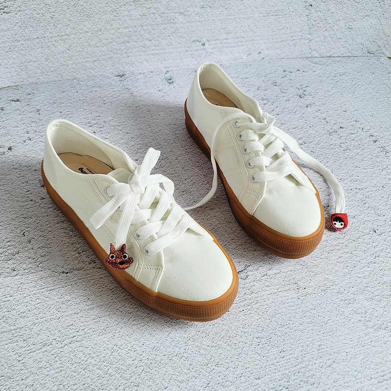Lace-up caramel platform shoes - Little Red Riding Hood and the Big Wild Wolf - Women's Casual Shoes - Cotton & Hemp White