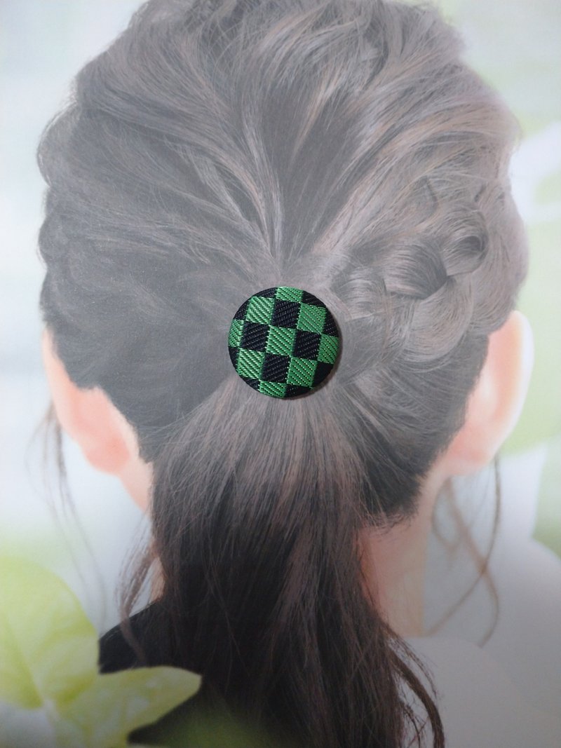 【市松】黒緑　ヘアゴム　髪飾り　日本製　ハンドメイド - 髮夾/髮圈 - 其他材質 
