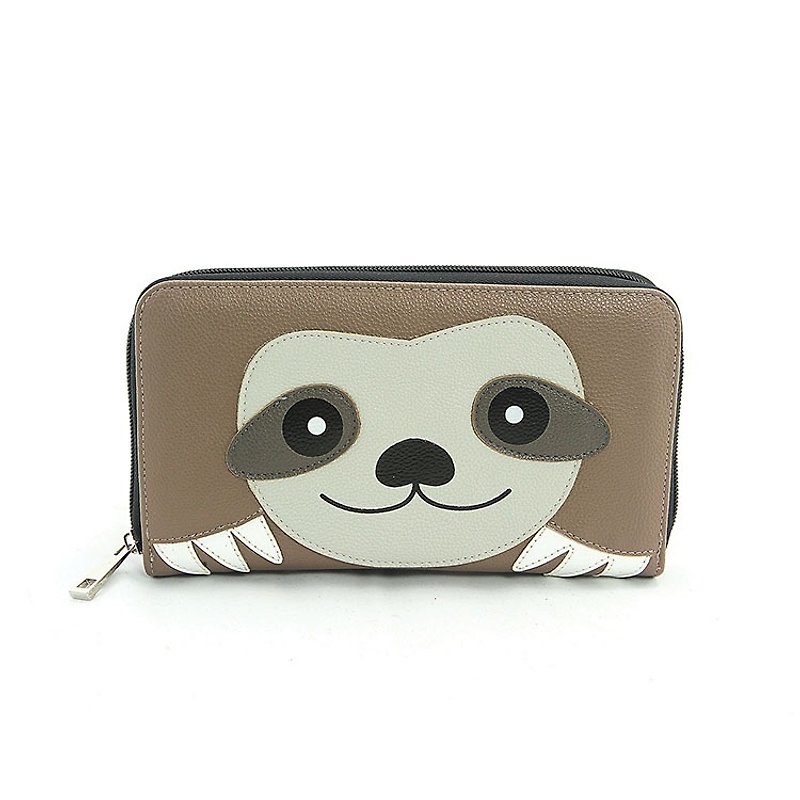 Sleepyville Critters - Sloth Face Zip Around Wallet - Clutch Bags - Genuine Leather Khaki