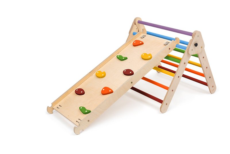 Foldable triangular climbing frame slide set - Kids' Toys - Wood 
