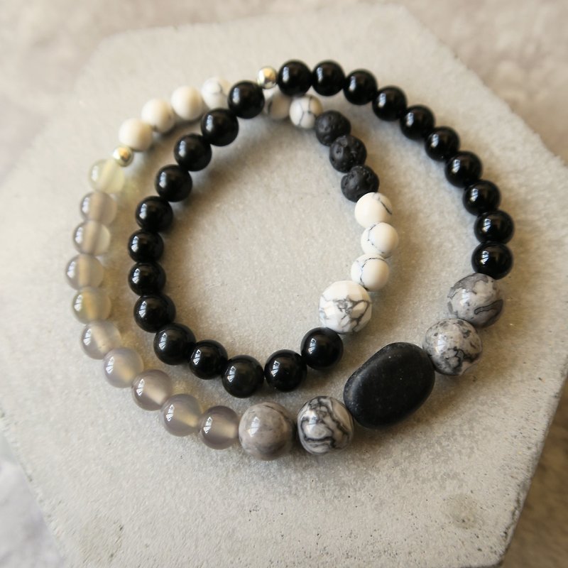 Black volcanic] [spiritual hands was volcanic Stone onyx agate silver bracelets lime Baisong - สร้อยข้อมือ - เครื่องเพชรพลอย สีดำ
