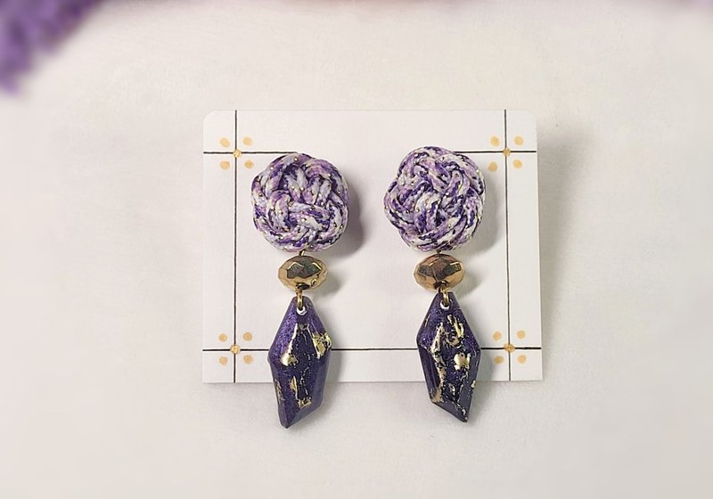 Japanese style floral knot art lucky earrings/ Clip-On - Earrings & Clip-ons - Resin Purple