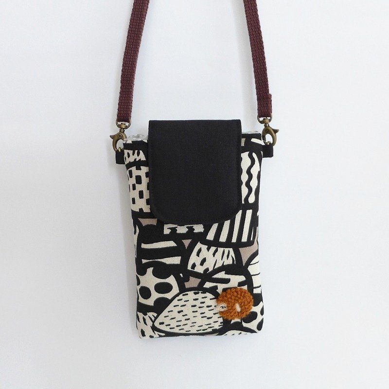 Embroidered sheep mobile phone bag - [gray bottom Picasso mushroom] (with strap) - อื่นๆ - ผ้าฝ้าย/ผ้าลินิน 