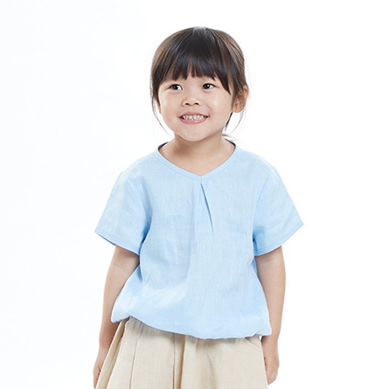 L0257 V-neck short-sleeved T-shirt neutral - Lapis - Other - Cotton & Hemp Blue