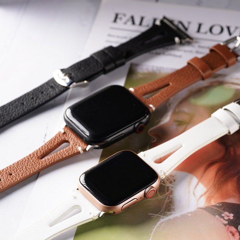 Apple watch-Cut-out leather apple strap - สายนาฬิกา - หนังแท้ สีนำ้ตาล