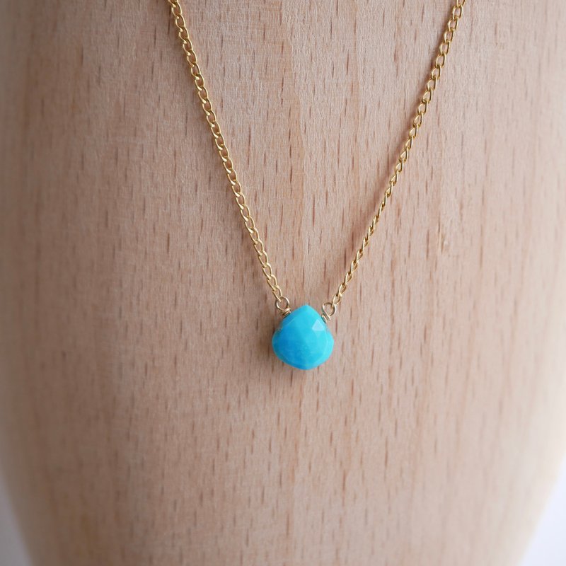 14KGF Sleeping beauty turquoise necklace - สร้อยคอ - เครื่องเพชรพลอย สีน้ำเงิน