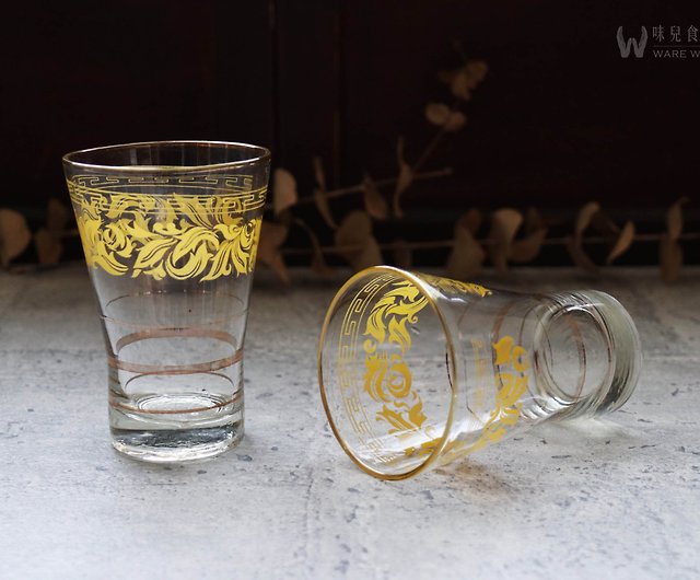 初期のプリントワイングラス 春日春日 黄葉雷模様 古物 古物 ガラス 絵の花 傘の形 ショップ Ware Way ワイングラス 酒器 Pinkoi