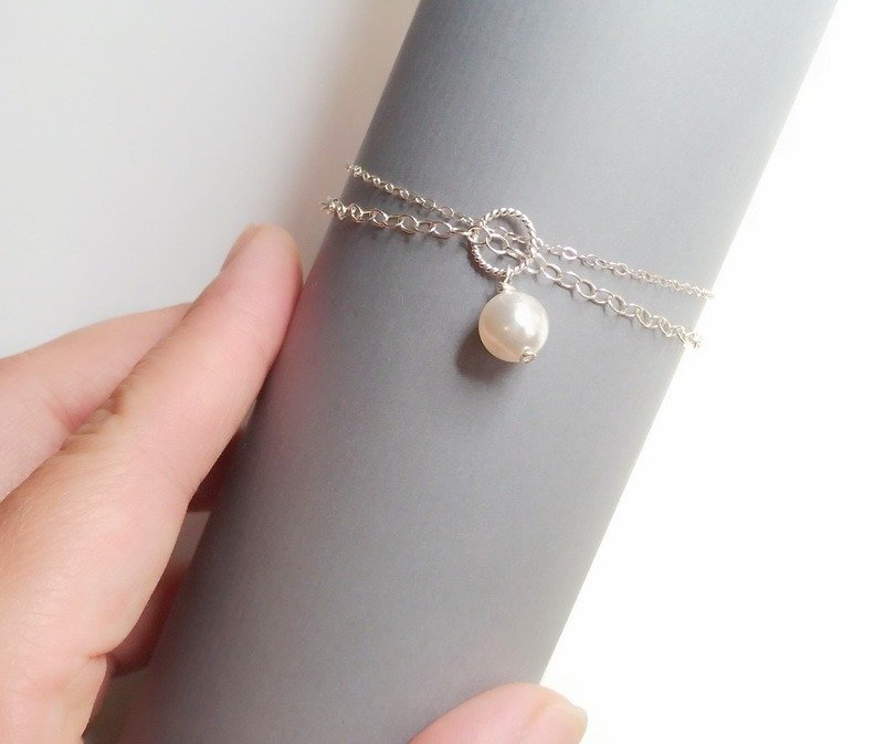 Christmas Gift - White Swarovski Pearl Silver Bracelet Swarovski Pearl Bracelect - สร้อยข้อมือ - เครื่องเพชรพลอย ขาว