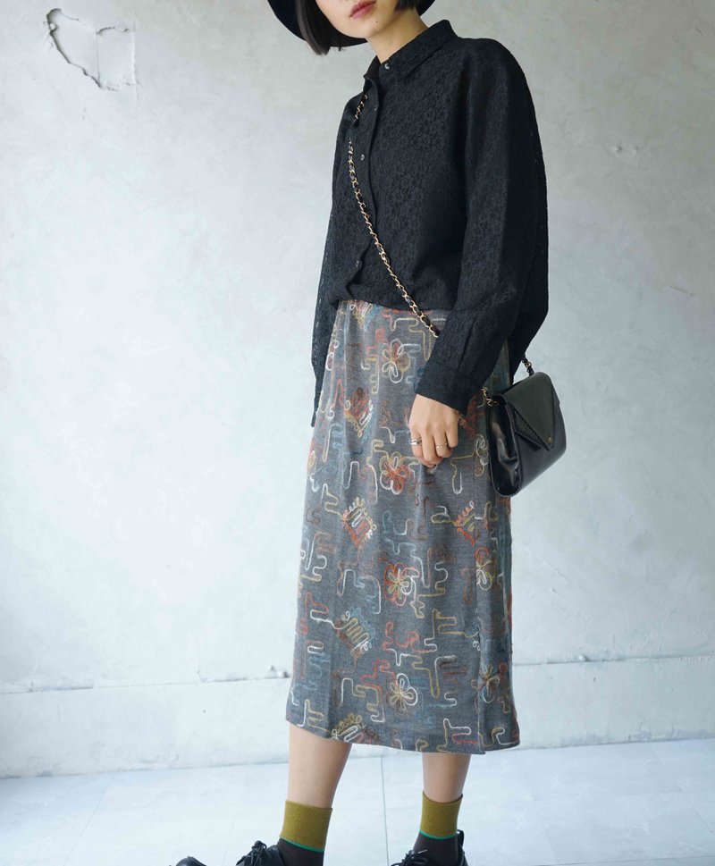 設計手作-藝術家線條彩色毛線深灰色彈性針織裙 - 裙子/長裙 - 羊毛 灰色