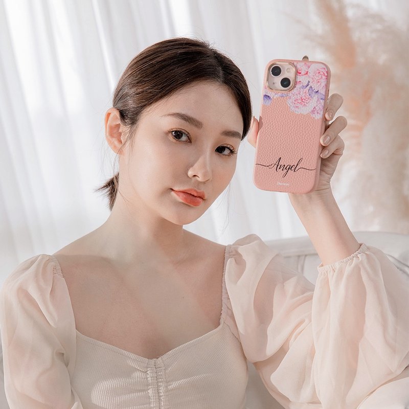 少女玫瑰 蜜荔殼 蜜荔粉天然皮革殼 - iPhone客製化手機殼 - 手機殼/手機套 - 真皮 粉紅色