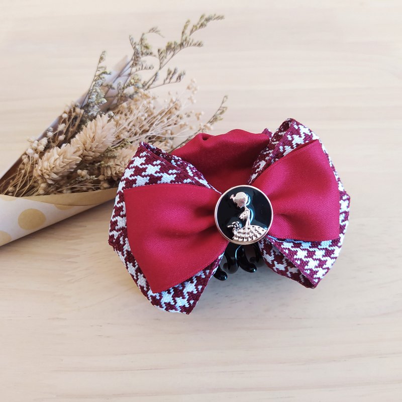 時尚千鳥格扣飾鯊魚夾 紅 - 髮夾/髮圈 - 其他材質 紅色