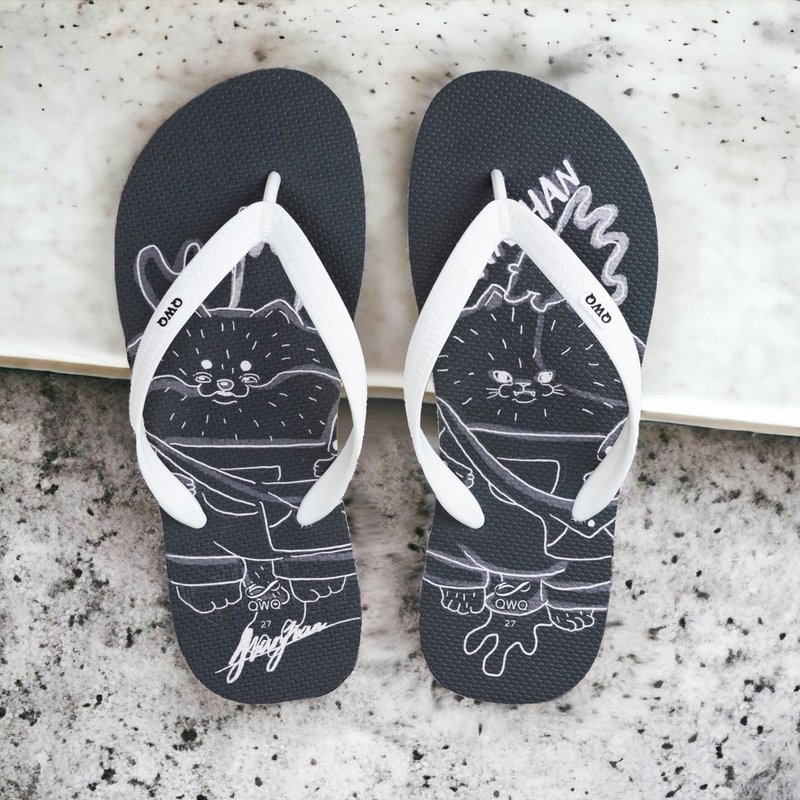 男款防滑海灘夾腳拖 文創聯名室外人字拖 憨憨動物園 -半夜去郊遊 - 拖鞋 - 橡膠 多色
