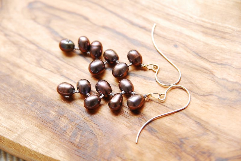 Fruitful autumn piercing 14kgf - Earrings & Clip-ons - Gemstone Brown