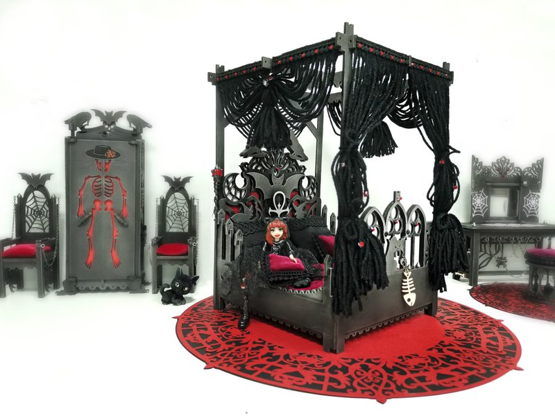 Bed - Exclusive Haunted Dollhouse furniture - 公仔/玩偶 - 木頭 黑色