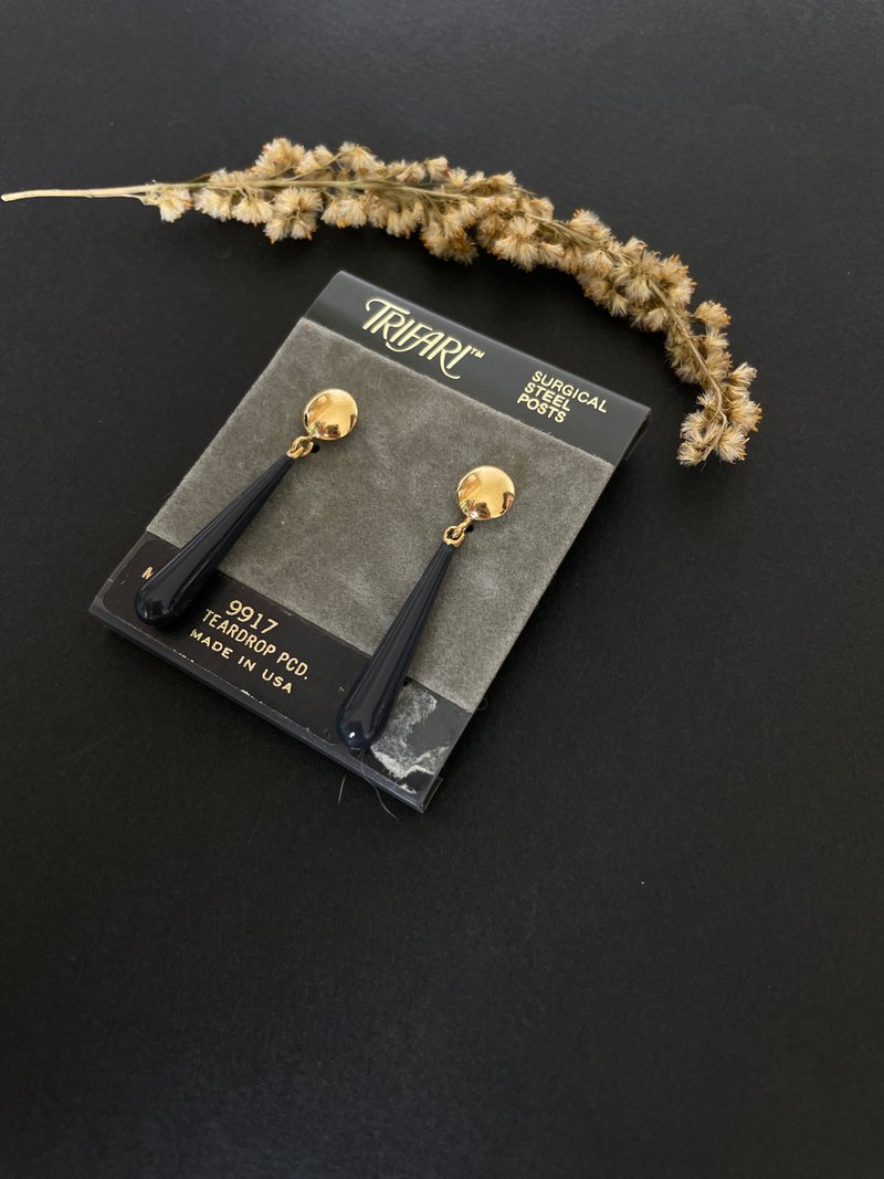 1老又好古董珠寶 Trifari 深藍琺瑯水滴垂墜針式耳環P220 - 耳環/耳夾 - 其他金屬 金色