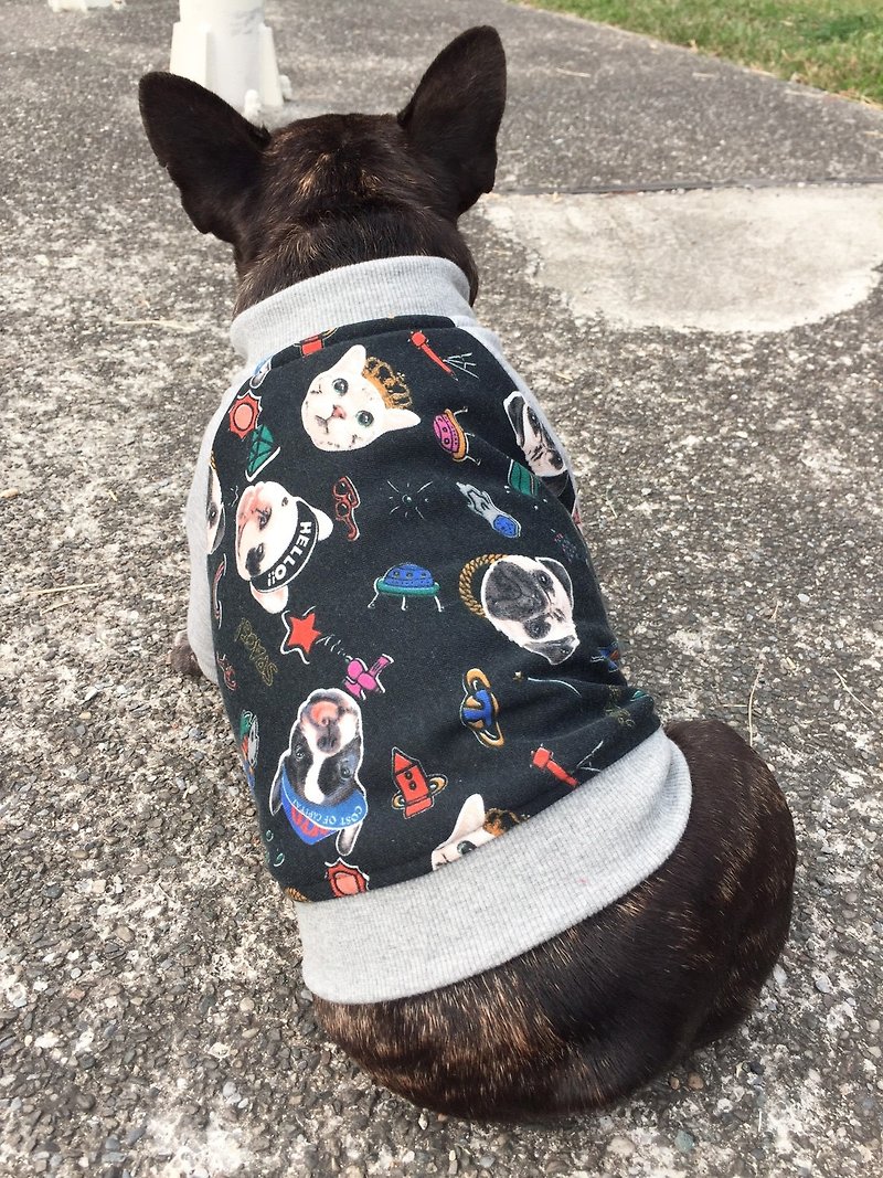 太空法鬥巴哥 棒球外套（現貨Ｍ - 寵物衣服 - 棉．麻 黑色