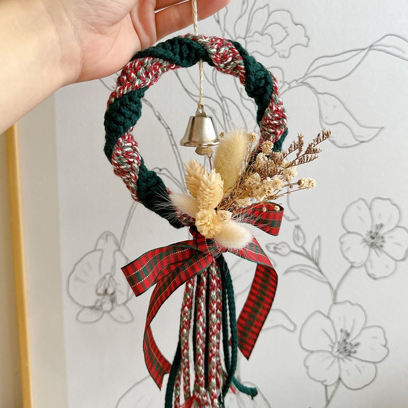 雙色聖誕小花圈材料包_DIY影片教學 - 編織/刺繡/羊毛氈/縫紉 - 棉．麻 綠色