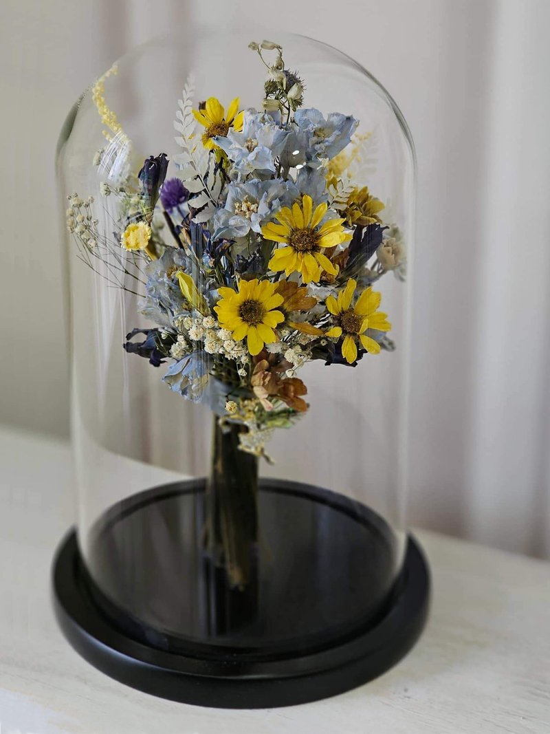 Retro dry flower glass bell flower bell flower clock-preserved flower - ช่อดอกไม้แห้ง - พืช/ดอกไม้ สีเหลือง